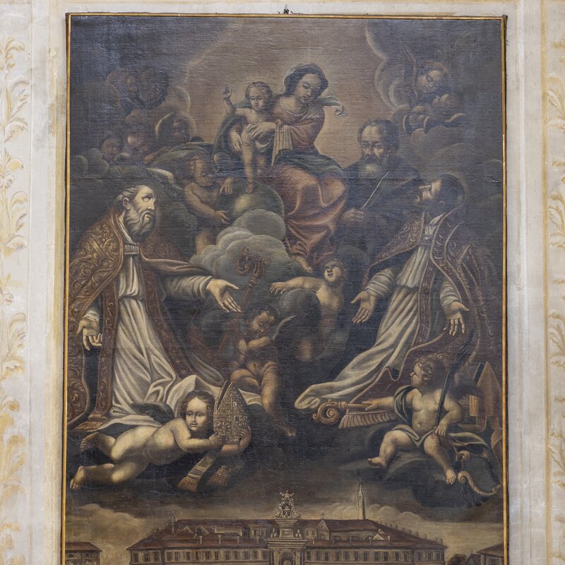 Madonna con Bambino, San Bartolomeo e due SS. Vescovi in gloria sulla città di Cervia